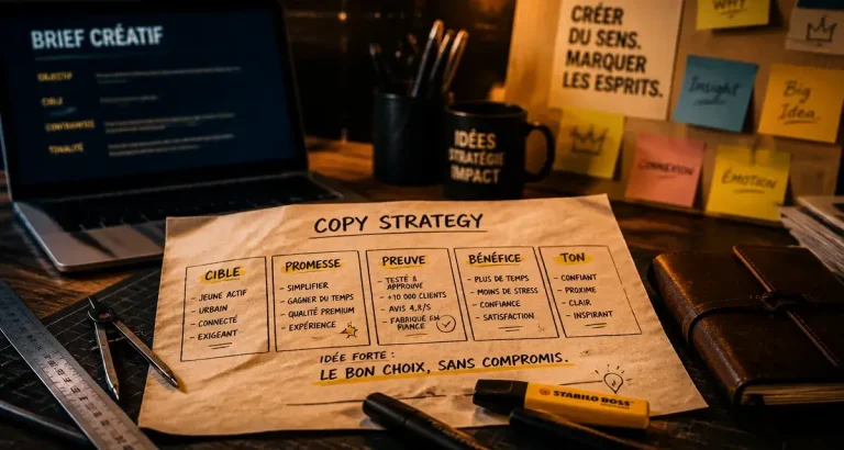 Copy strategies : 5 piliers de message de marque percutant sur bureau d’agence