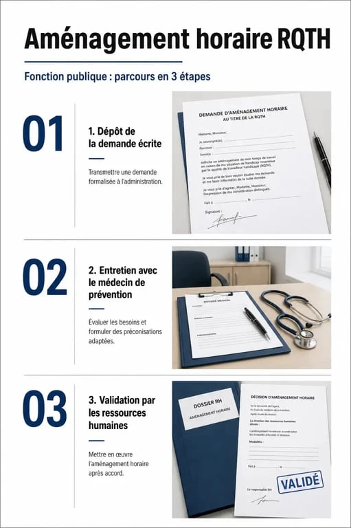 Parcours de demande d'aménagement horaire RQTH dans la fonction publique