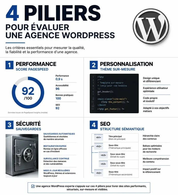 Infographie des critères de choix pour une agence WordPress à Bordeaux