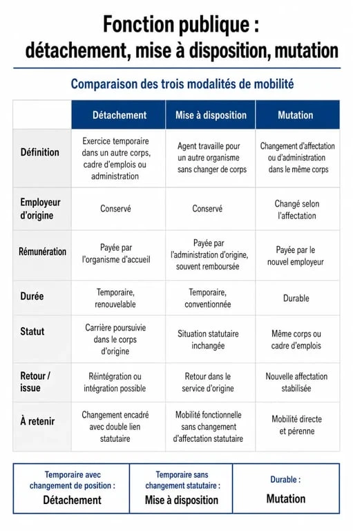 Tableau comparatif des avantages et inconvénients du détachement dans la fonction publique