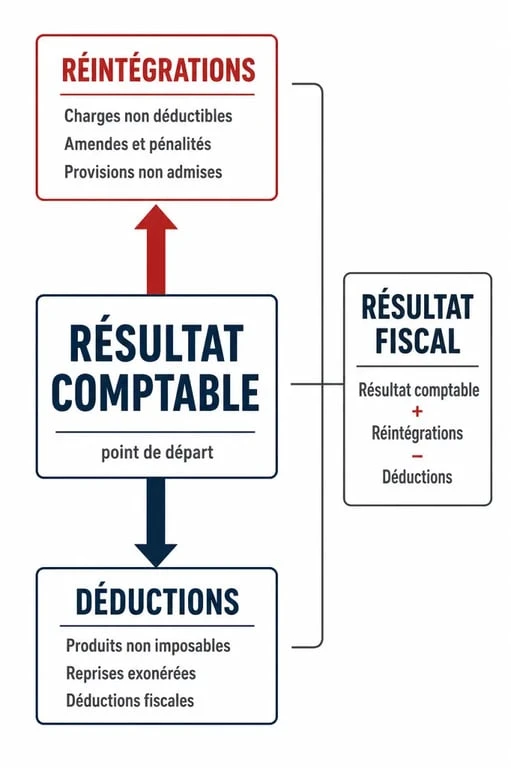 Schéma du calcul du résultat fiscal à partir du résultat comptable