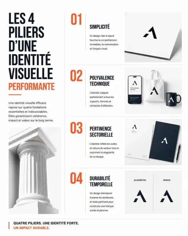 Infographie des 4 piliers d'une stratégie de logo efficace pour les entreprises
