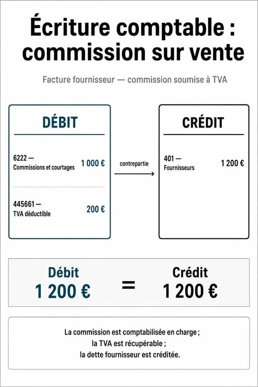 Schéma de comptabilisation d'une commission sur vente utilisant le compte comptable 6222