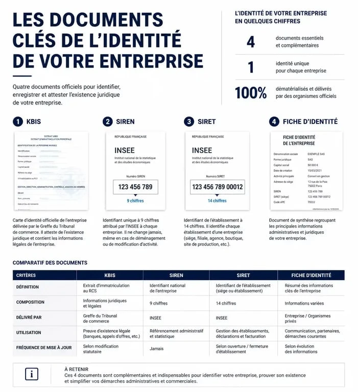 Schéma récapitulatif des documents officiels pour la carte d'identité d'entreprise