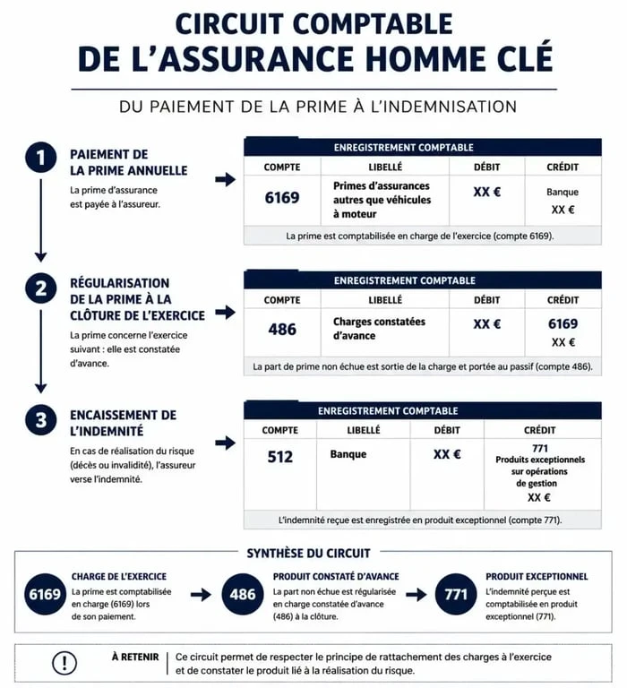 Schéma du circuit comptable et fiscal de l'assurance homme clé pour entreprise