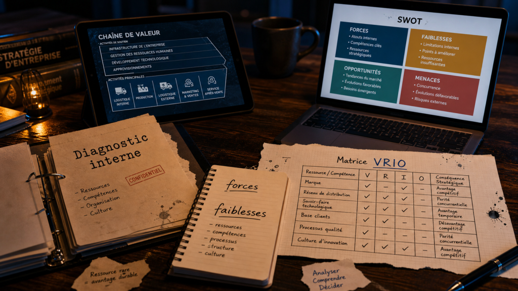 Exemple diagnostic interne : VRIO, SWOT et chaîne de valeur en entreprise