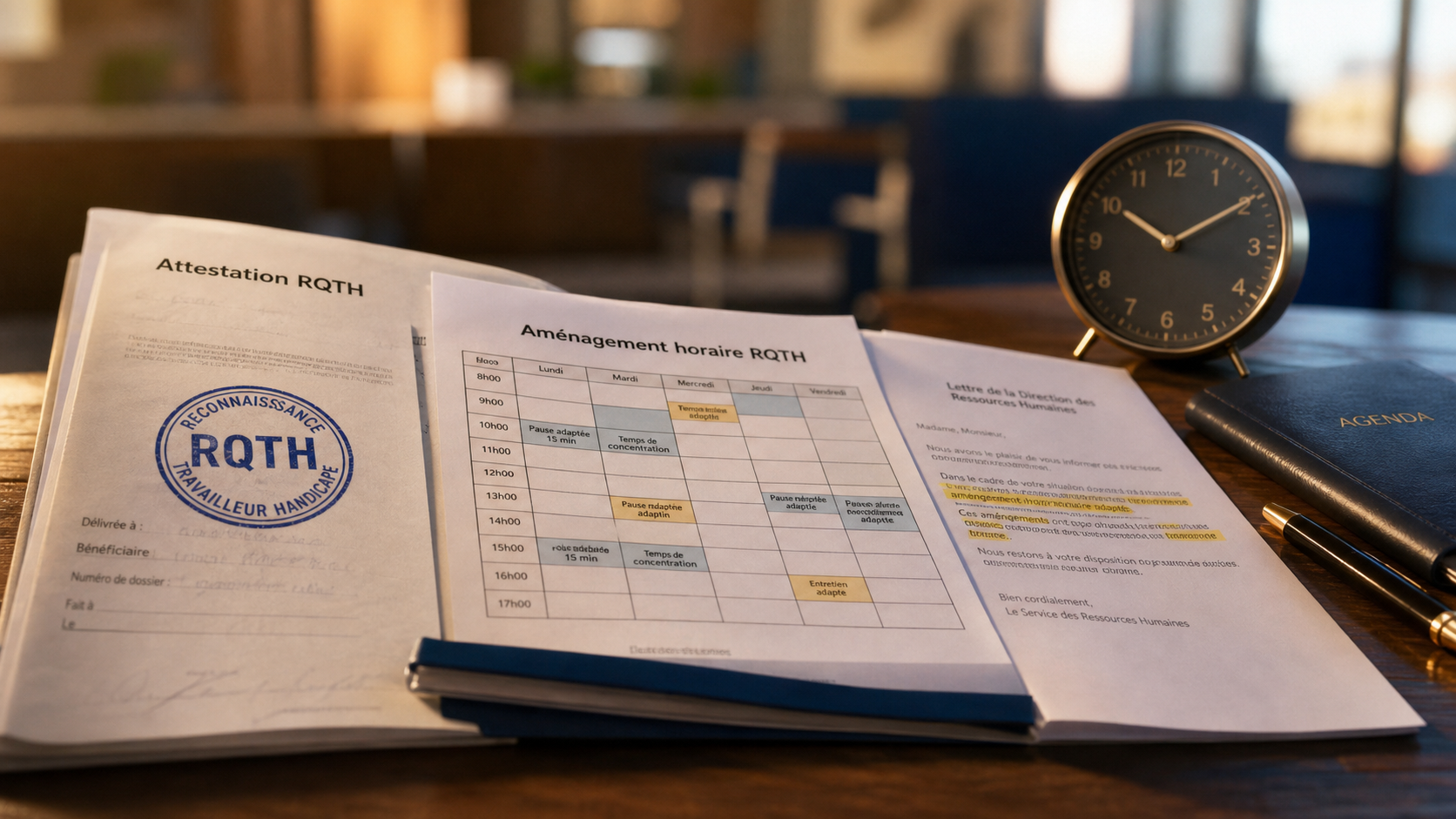 RQTH fonction publique aménagement horaire : attestation et planning RH
