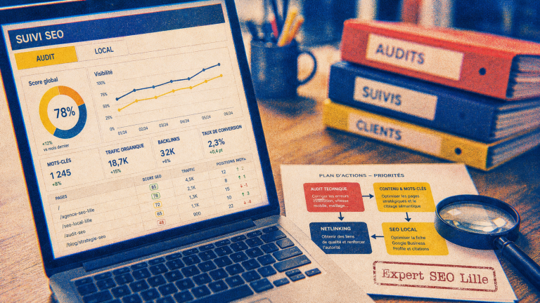 Expert SEO Lille : audit local SEO sur ordinateur