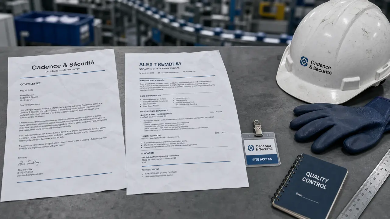 Lettre de motivation en usine : horaires, sécurité et cadence sur table industrielle
