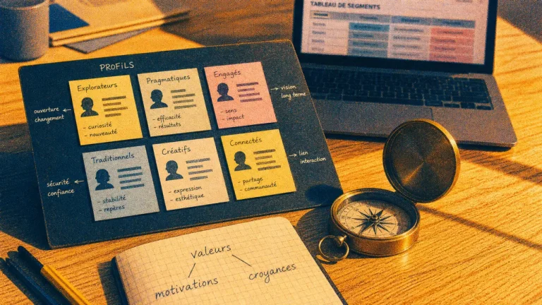 Psychographique : valeurs, style de vie et motivations sur une table de travail