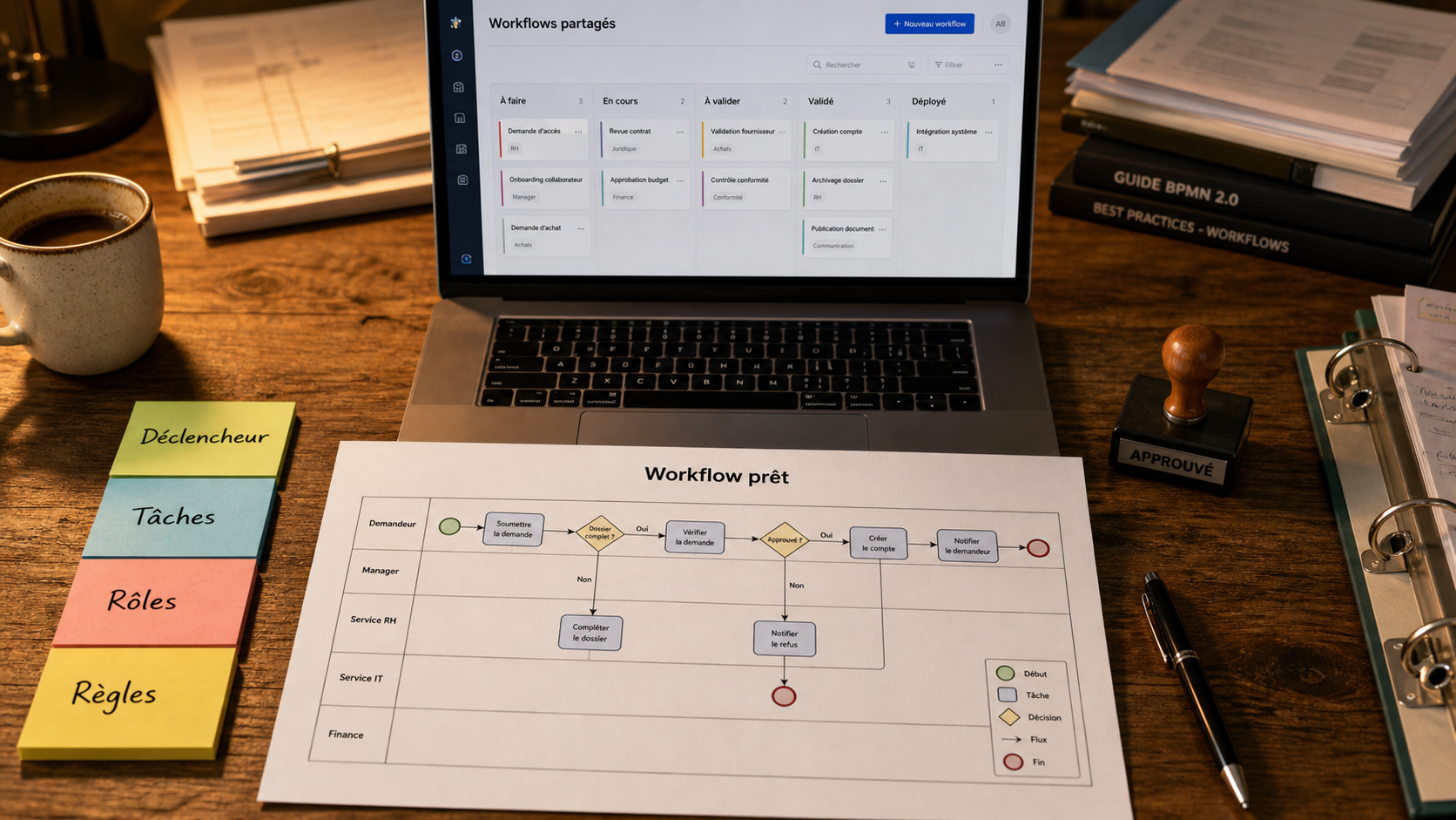 Workflow exemple : workflow prêt, BPMN sur bureau en 4 cas
