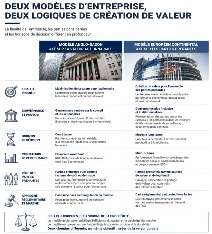 Comparaison entre le modèle d'entreprise anglo-saxon et le modèle européen continental