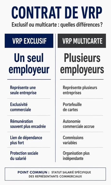 vrp contrat : comparaison visuelle entre VRP exclusif et VRP multicarte