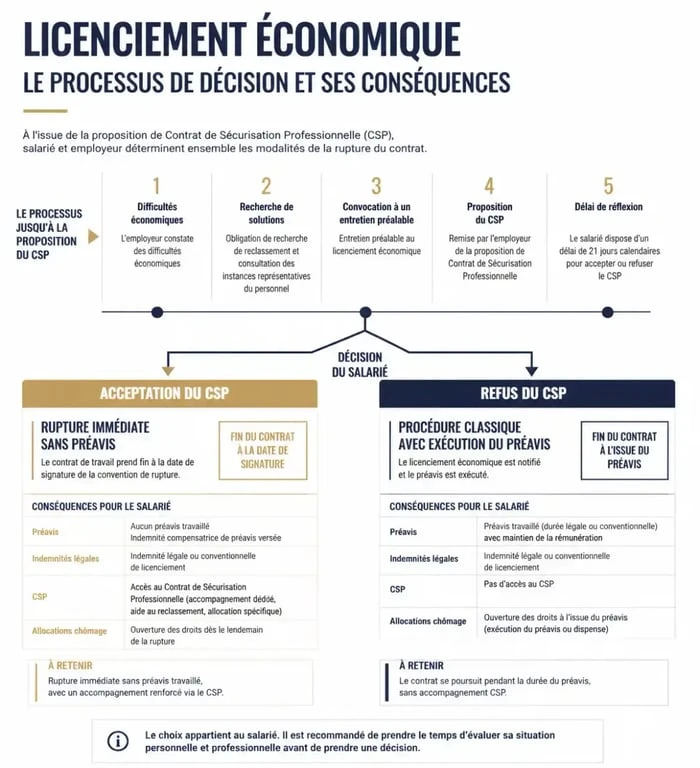 Infographie comparative : acceptation ou refus du CSP et conséquences sur le préavis