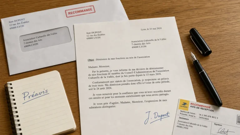 Lettre de demission association secretaire avec préavis et recommandé LRAR
