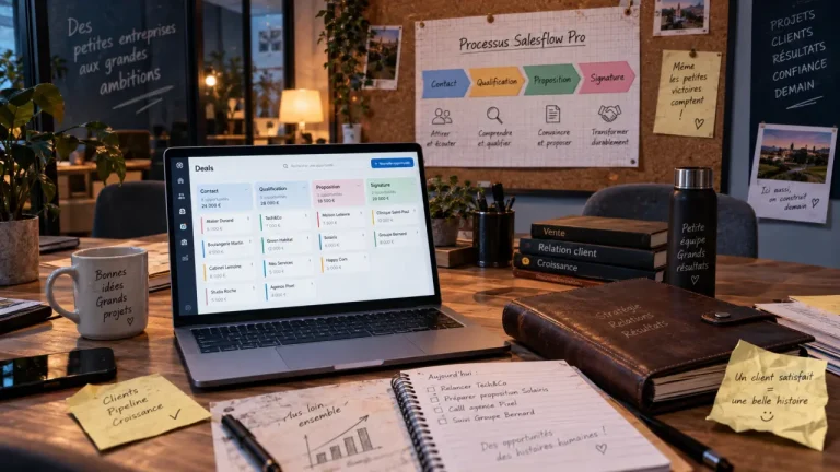 Comment utiliser logiciel crm Salesflow Pro : pipeline CRM, relances et KPI en réunion
