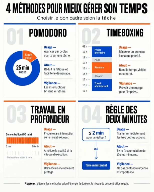 Infographie comparative des méthodes de productivité personnelle