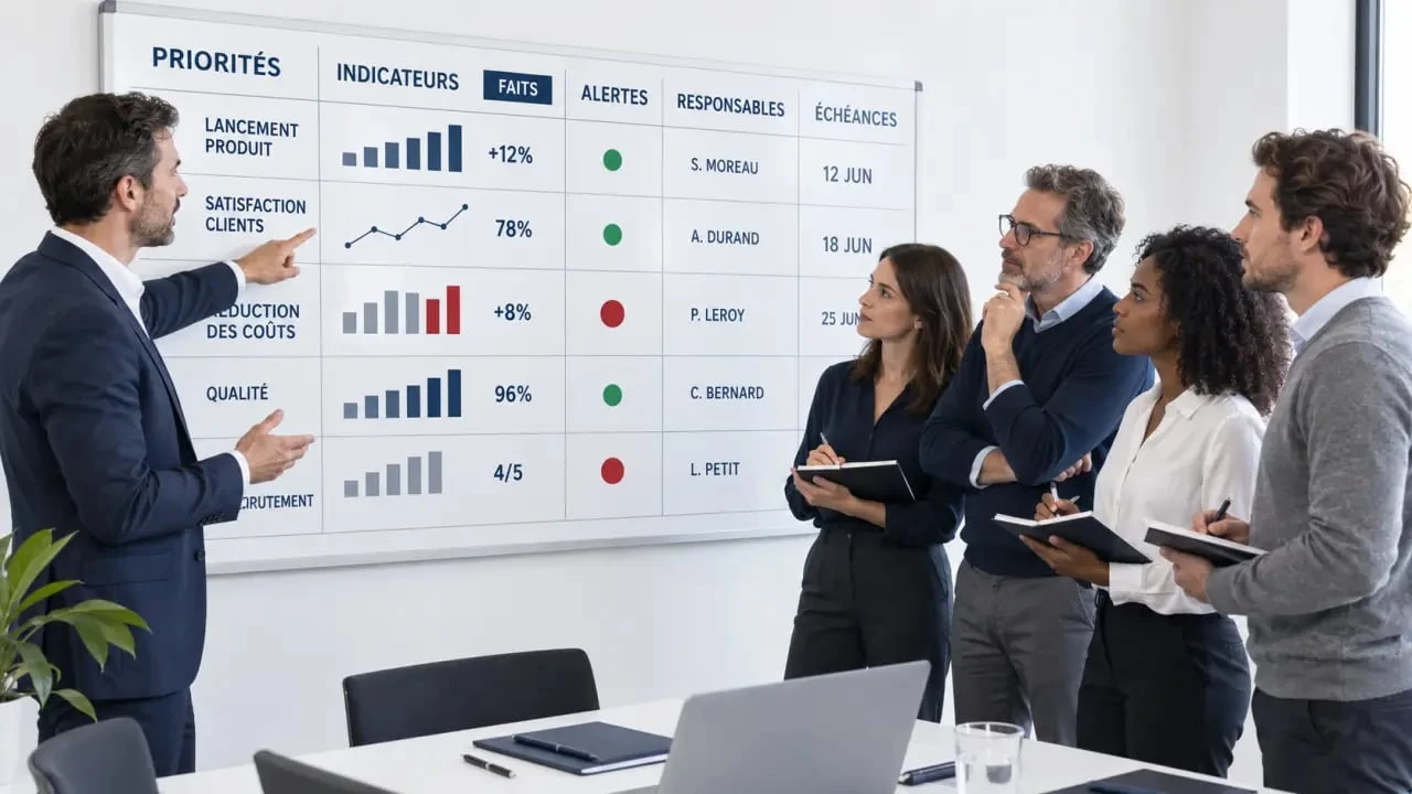 Formation management visuel : équipe réunie autour d'un rituel de pilotage visuel