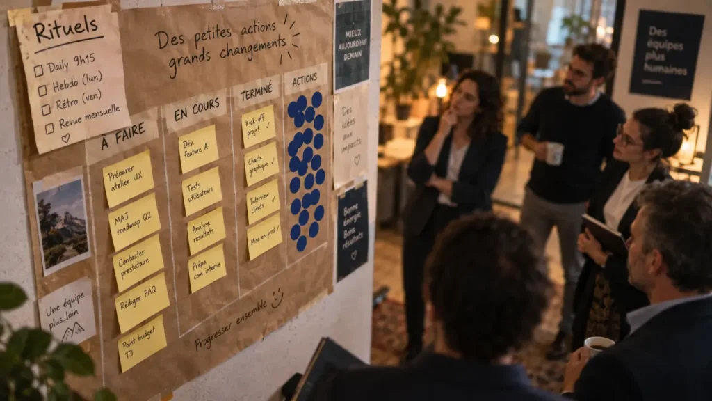 Formation management visuel : écarts visibles sur tableau Kanban, décisions plus rapides