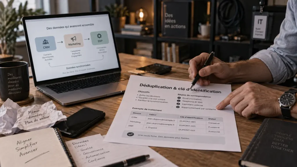 Intégration logiciels marketing digital Microsoft Dynamics : déduplication et anti-doublons CRM→marketing