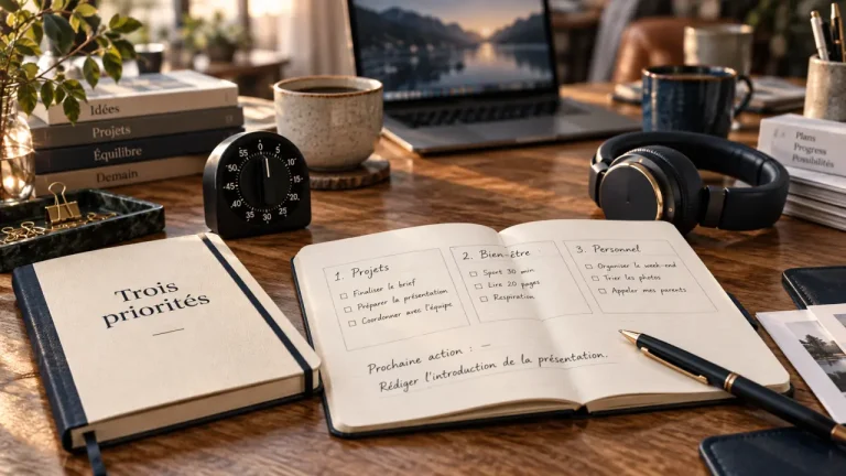 Productivité personnelle : trois priorités, prochaines actions au bureau
