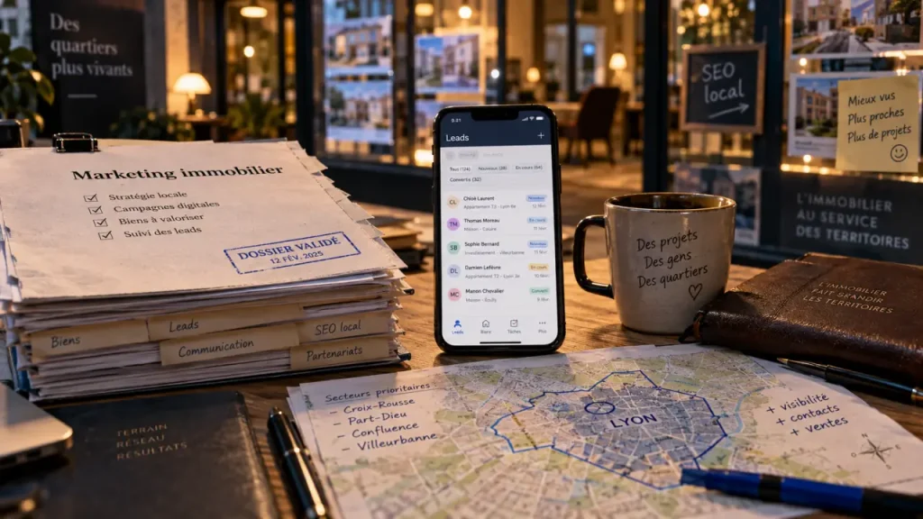 Stratégie marketing immobilier : bureau, leads et carte SEO local pour mandats exclusifs