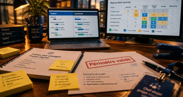 Gestion de projet digital : périmètre validé et planning pour réduire retards
